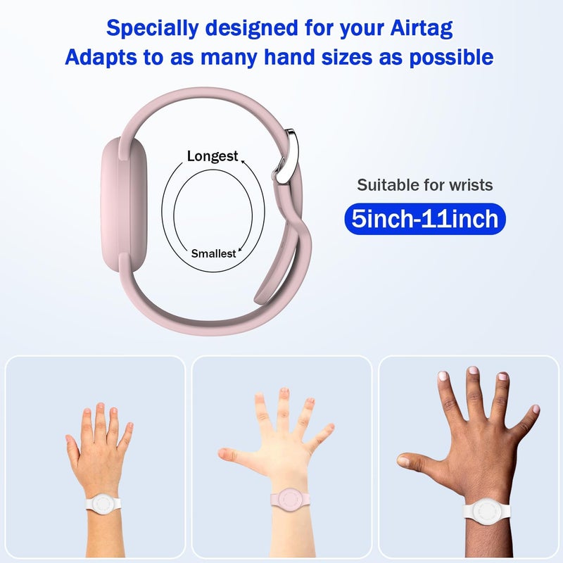 R-fun حزام مقاوم للماء لجهاز Air Tag [عبوة 2] متوافق مع أجهزة Apple Air Tag للعثور على العناصر مع سيليكون ناعم، غلاف واقي ضد الفقدان، أبيض/وردي - Image 5